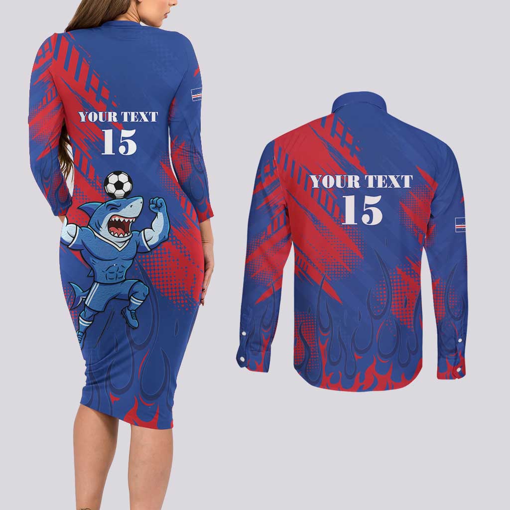 Custom Cape Verde Football Couples Matching Long Sleeve Bodycon Dress and Long Sleeve Button Shirt One Team One Victory - Wonder Print Shop