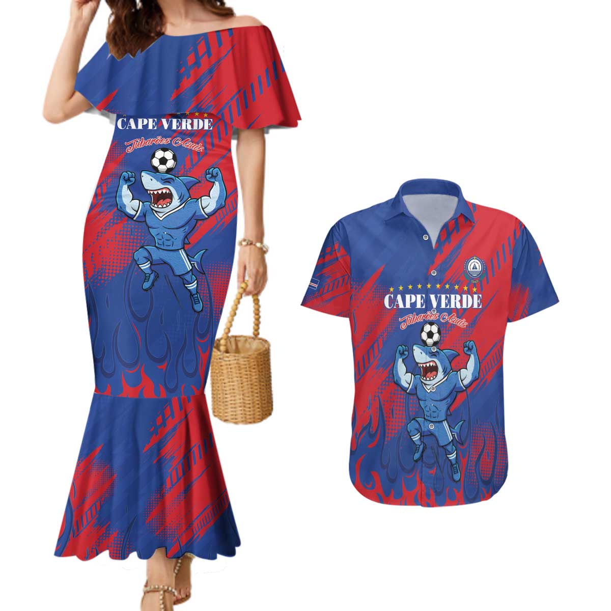 Custom Cape Verde Football Couples Matching Mermaid Dress and Hawaiian Shirt One Team One Victory - Wonder Print Shop