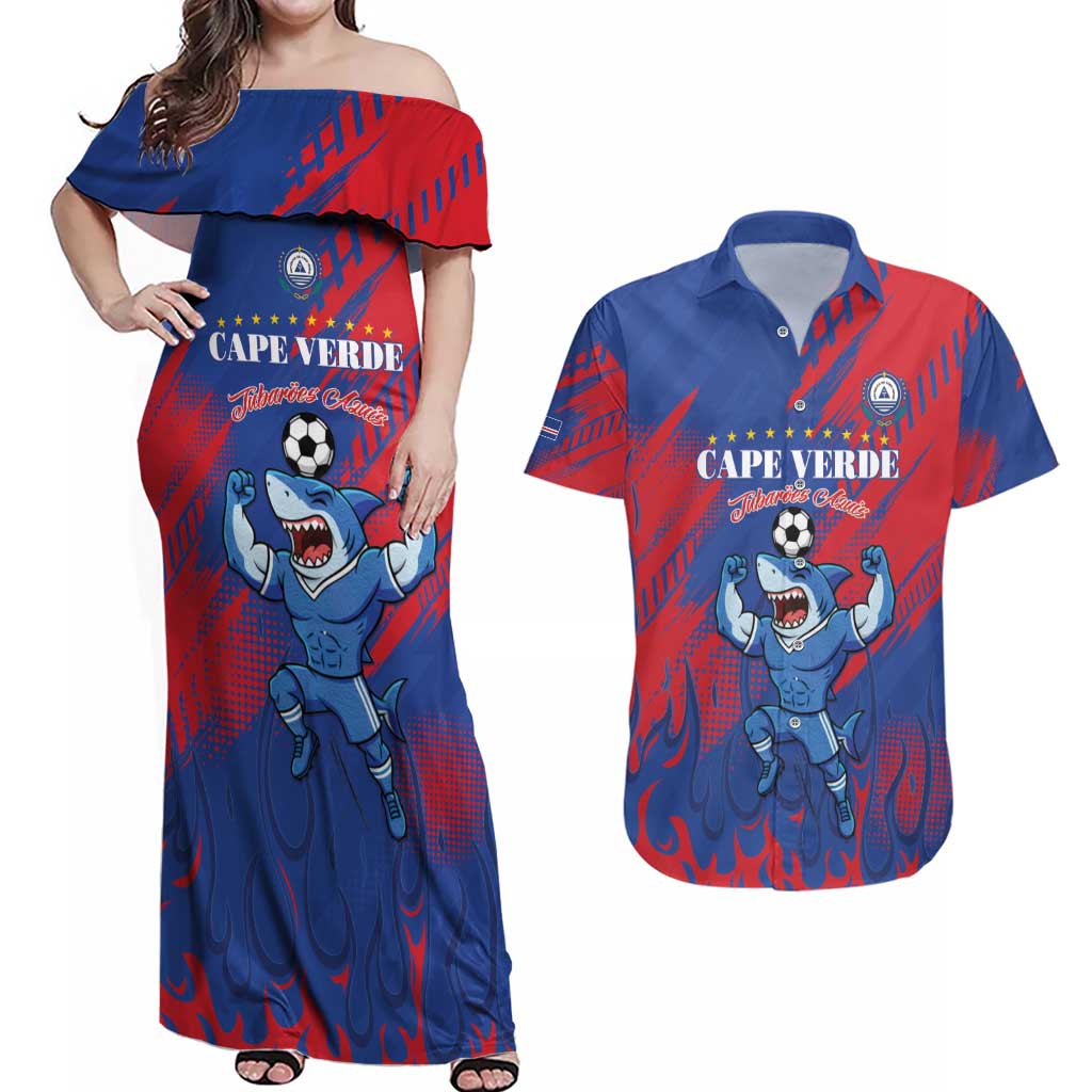 Custom Cape Verde Football Couples Matching Off Shoulder Maxi Dress and Hawaiian Shirt One Team One Victory - Wonder Print Shop