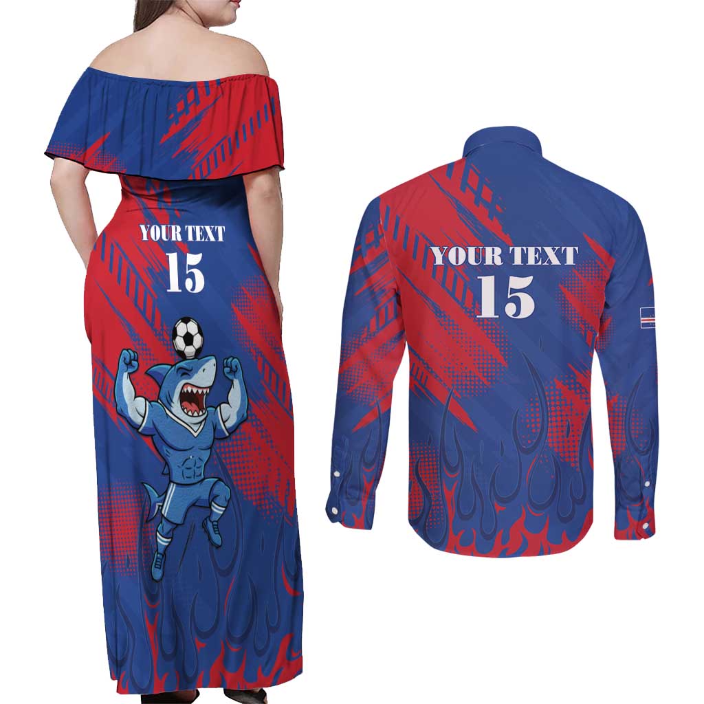 Custom Cape Verde Football Couples Matching Off Shoulder Maxi Dress and Long Sleeve Button Shirt One Team One Victory - Wonder Print Shop