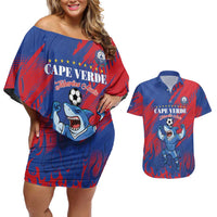 Custom Cape Verde Football Couples Matching Off Shoulder Short Dress and Hawaiian Shirt One Team One Victory - Wonder Print Shop