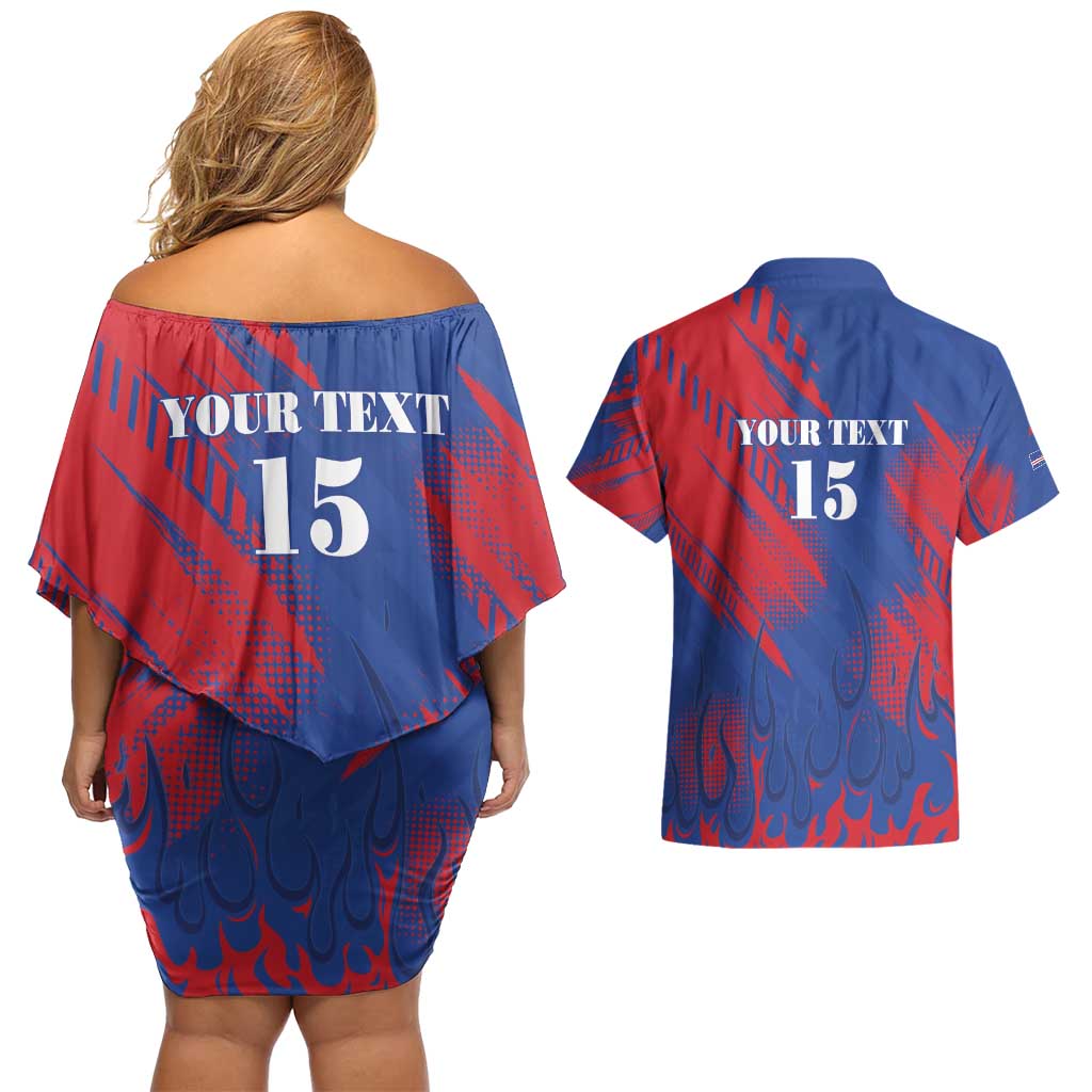 Custom Cape Verde Football Couples Matching Off Shoulder Short Dress and Hawaiian Shirt One Team One Victory - Wonder Print Shop
