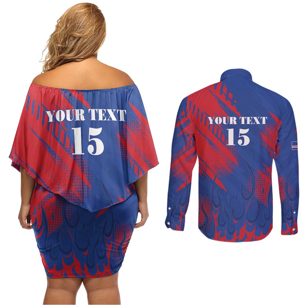 Custom Cape Verde Football Couples Matching Off Shoulder Short Dress and Long Sleeve Button Shirt One Team One Victory - Wonder Print Shop