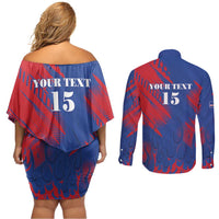 Custom Cape Verde Football Couples Matching Off Shoulder Short Dress and Long Sleeve Button Shirt One Team One Victory - Wonder Print Shop