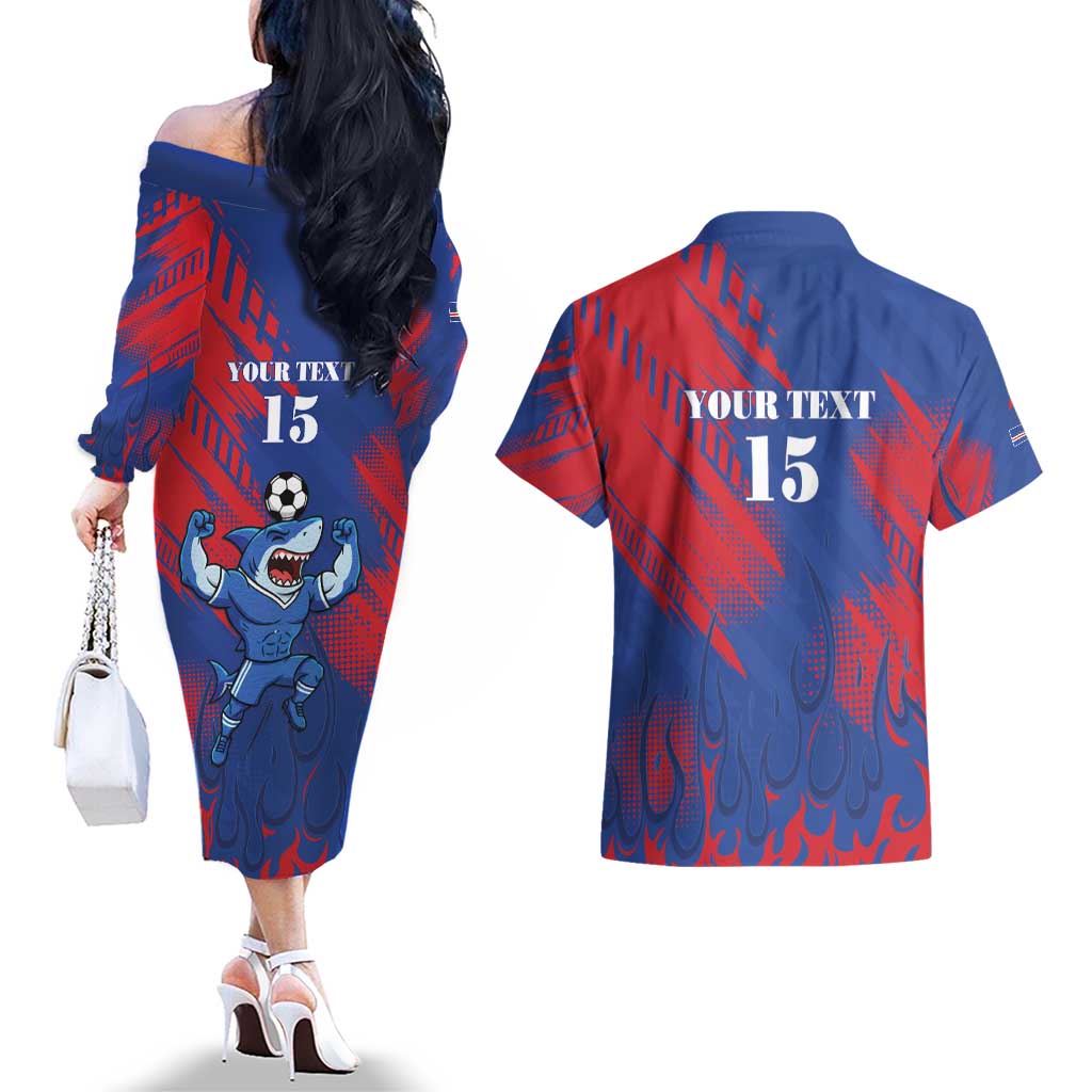 Custom Cape Verde Football Couples Matching Off The Shoulder Long Sleeve Dress and Hawaiian Shirt One Team One Victory - Wonder Print Shop
