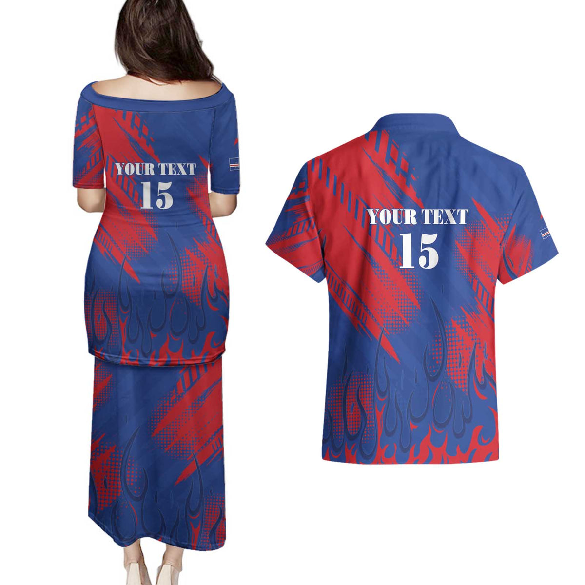 Custom Cape Verde Football Couples Matching Puletasi and Hawaiian Shirt One Team One Victory - Wonder Print Shop