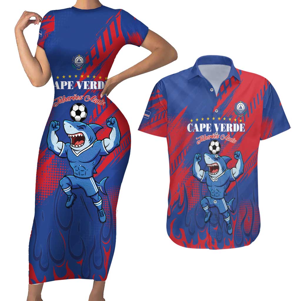 Custom Cape Verde Football Couples Matching Short Sleeve Bodycon Dress and Hawaiian Shirt One Team One Victory - Wonder Print Shop
