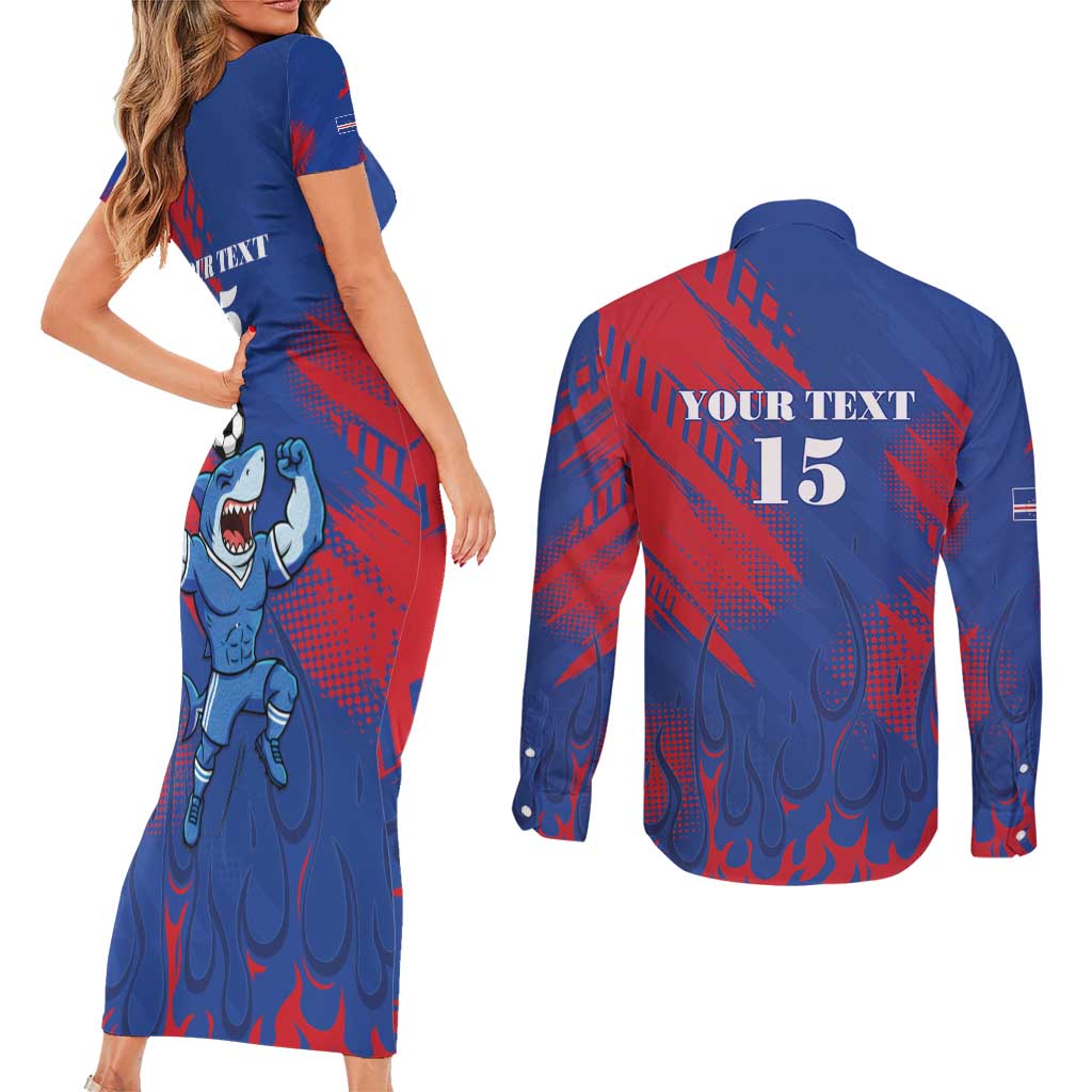 Custom Cape Verde Football Couples Matching Short Sleeve Bodycon Dress and Long Sleeve Button Shirt One Team One Victory - Wonder Print Shop