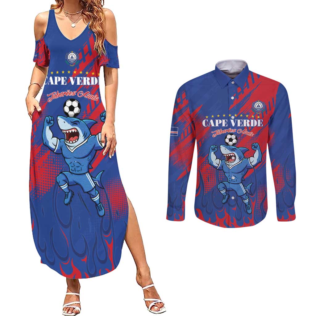 Custom Cape Verde Football Couples Matching Summer Maxi Dress and Long Sleeve Button Shirt One Team One Victory - Wonder Print Shop