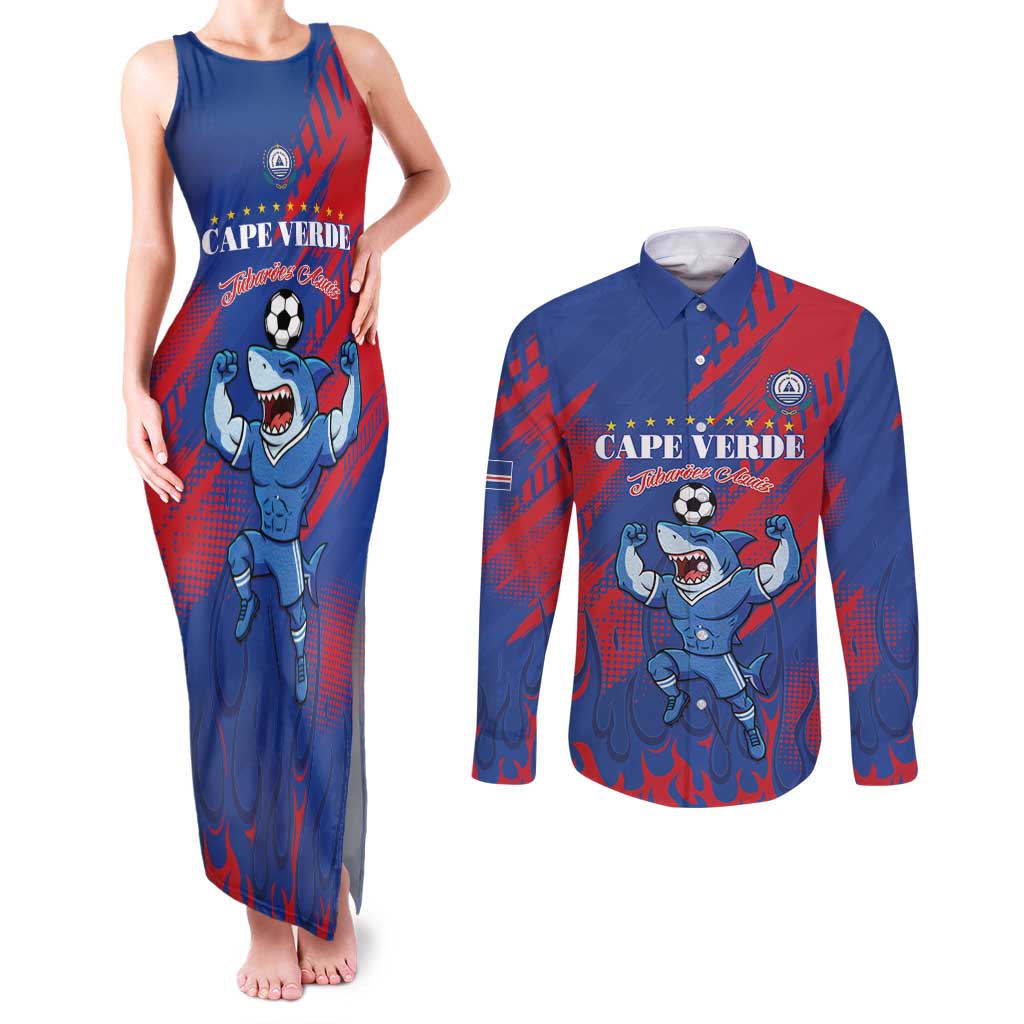 Custom Cape Verde Football Couples Matching Tank Maxi Dress and Long Sleeve Button Shirt One Team One Victory - Wonder Print Shop