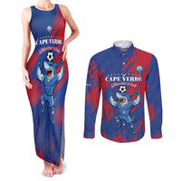 Custom Cape Verde Football Couples Matching Tank Maxi Dress and Long Sleeve Button Shirt One Team One Victory - Wonder Print Shop