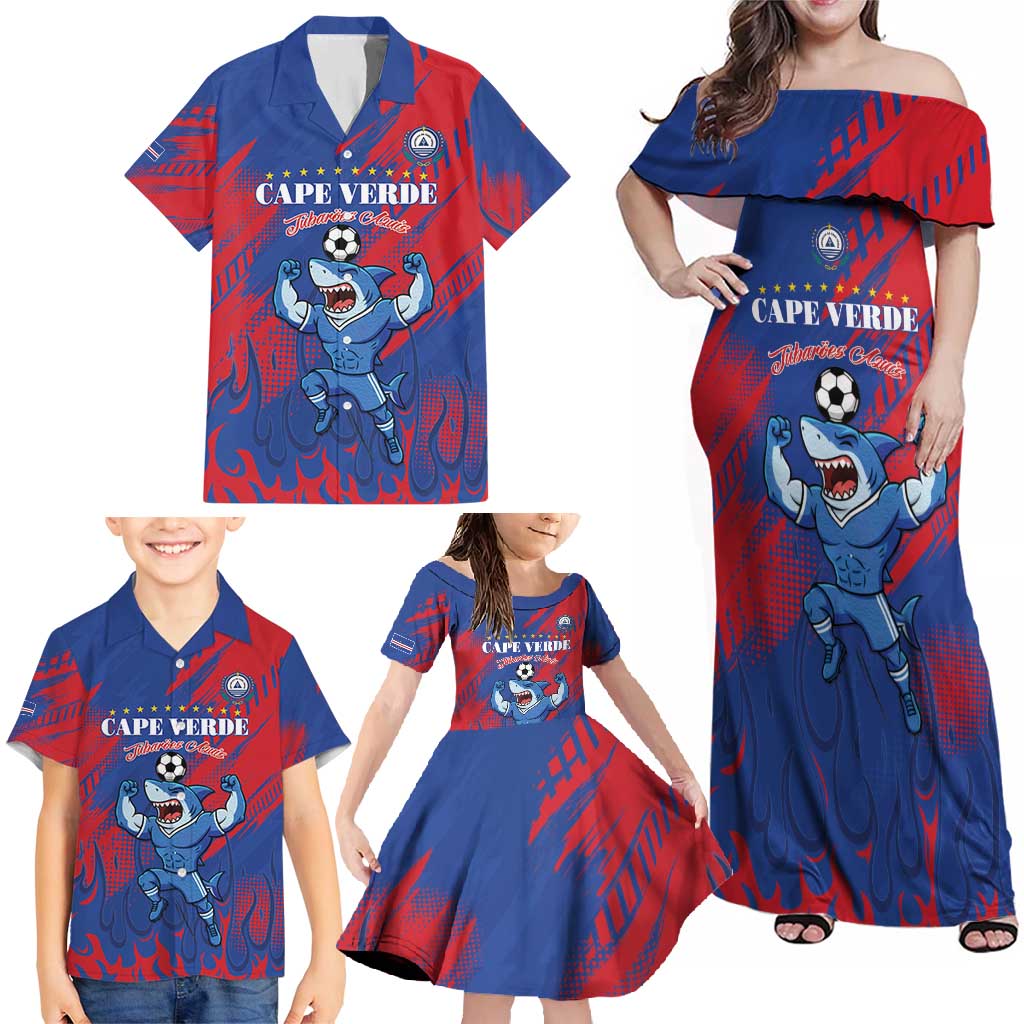 Custom Cape Verde Football Family Matching Off Shoulder Maxi Dress and Hawaiian Shirt One Team One Victory - Wonder Print Shop