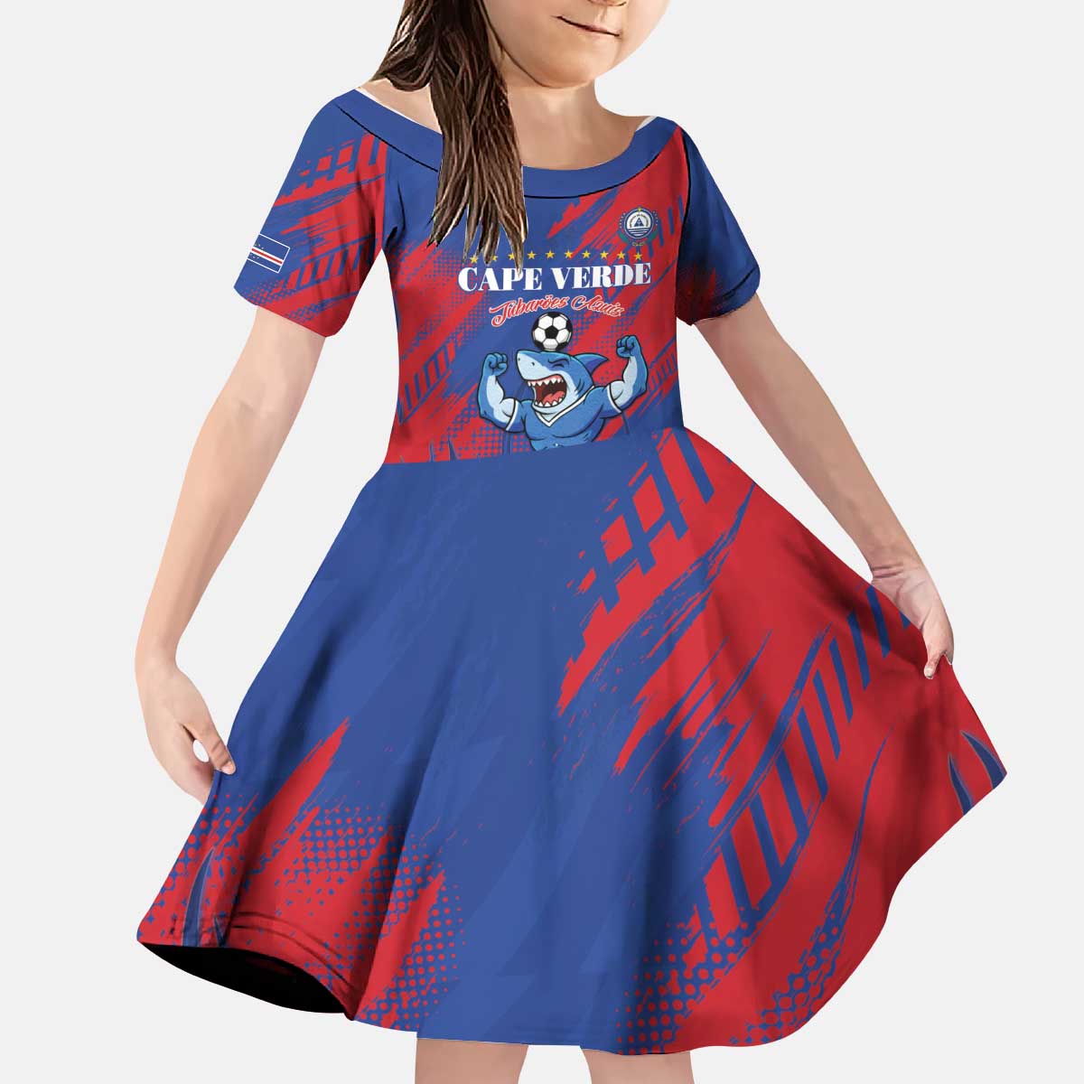 Custom Cape Verde Football Kid Short Sleeve Dress One Team One Victory - Wonder Print Shop