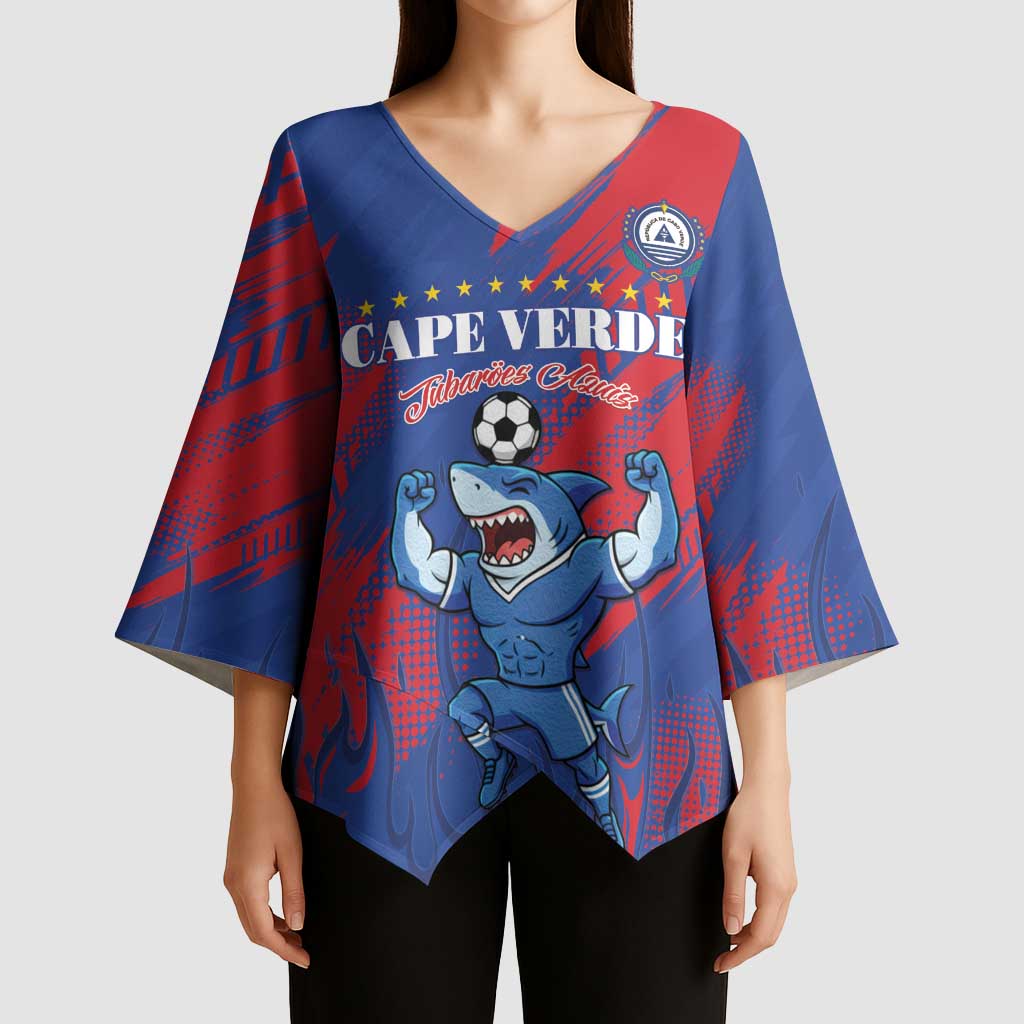 Custom Cape Verde Football Kimono Sleeve Blouse One Team One Victory - Wonder Print Shop