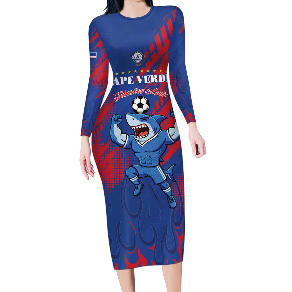 Custom Cape Verde Football Long Sleeve Bodycon Dress One Team One Victory - Wonder Print Shop