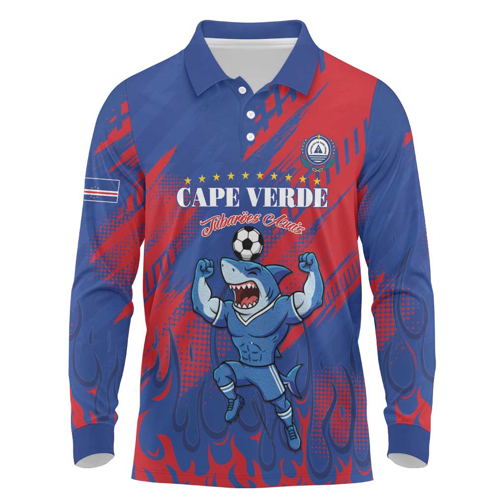 Custom Cape Verde Football Long Sleeve Polo Shirt One Team One Victory - Wonder Print Shop