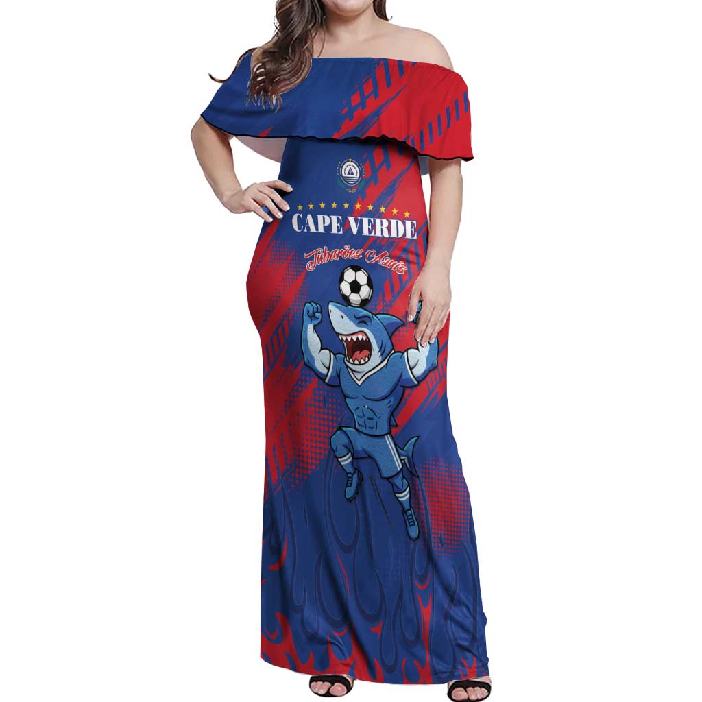 Custom Cape Verde Football Off Shoulder Maxi Dress One Team One Victory - Wonder Print Shop