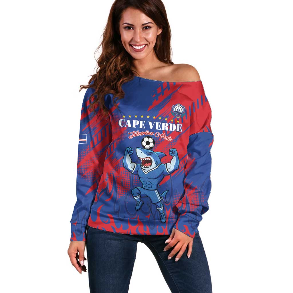 Custom Cape Verde Football Off Shoulder Sweater One Team One Victory - Wonder Print Shop