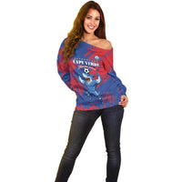 Custom Cape Verde Football Off Shoulder Sweater One Team One Victory - Wonder Print Shop