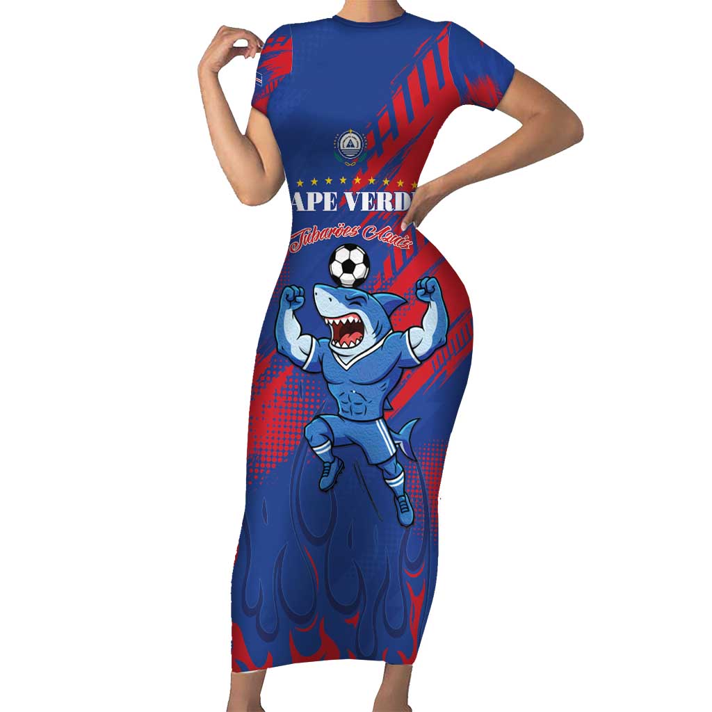 Custom Cape Verde Football Short Sleeve Bodycon Dress One Team One Victory - Wonder Print Shop
