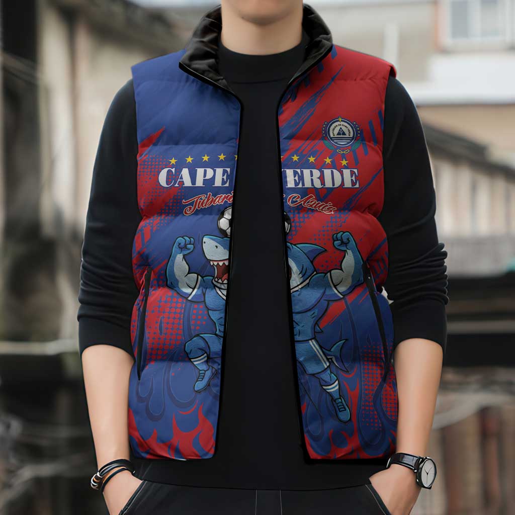 Custom Cape Verde Football Sleeveless Puffer Jacket One Team One Victory - Wonder Print Shop