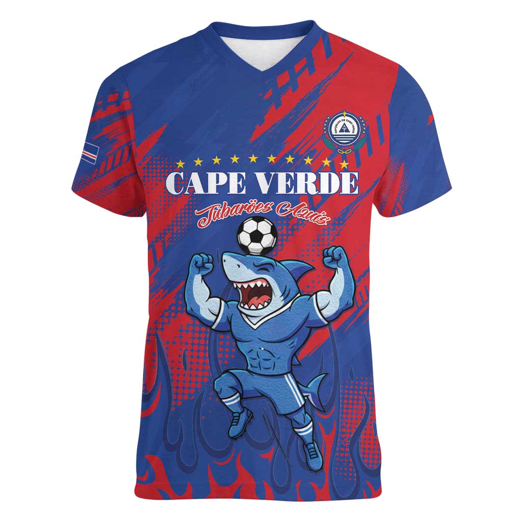 Custom Cape Verde Football Women V-Neck T-Shirt One Team One Victory - Wonder Print Shop