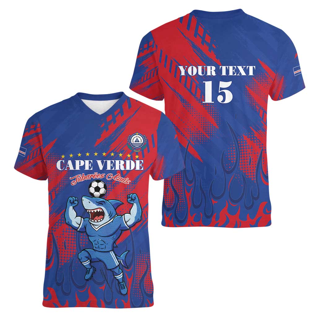 Custom Cape Verde Football Women V-Neck T-Shirt One Team One Victory - Wonder Print Shop