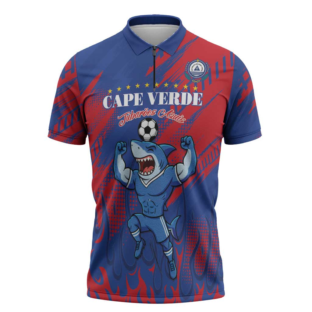 Custom Cape Verde Football Zipper Polo Shirt One Team One Victory - Wonder Print Shop