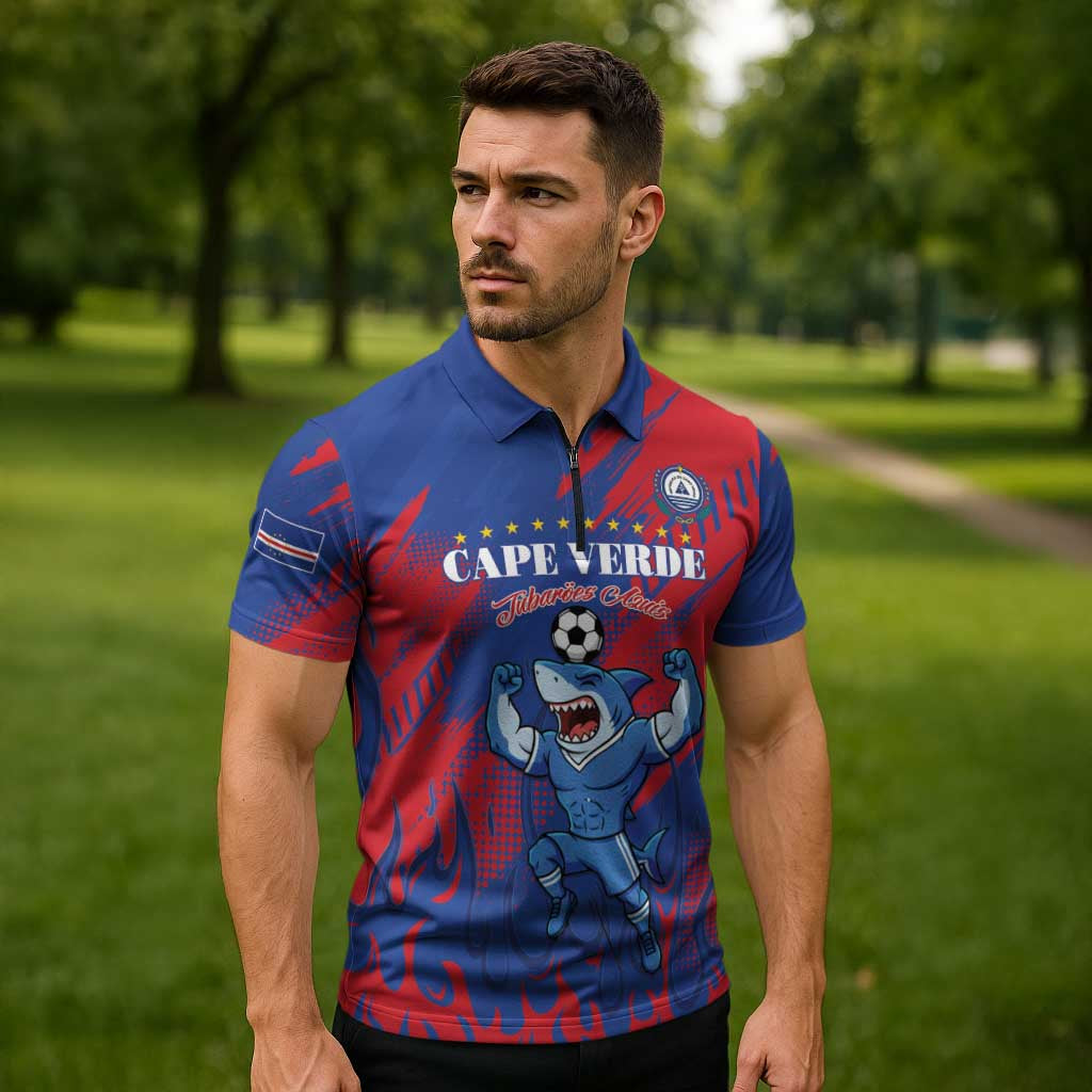 Custom Cape Verde Football Zipper Polo Shirt One Team One Victory - Wonder Print Shop