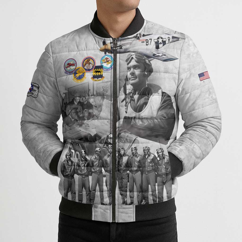 Red Tails Aviators Bomber Puffer Jacket WWII Heroes Tribute Retro Style - Wonder Print Shop
