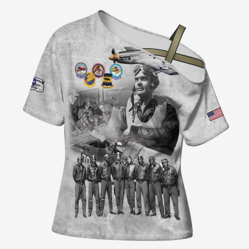 Red Tails Aviators Cross Shoulder Shirt WWII Heroes Tribute Retro Style - Wonder Print Shop