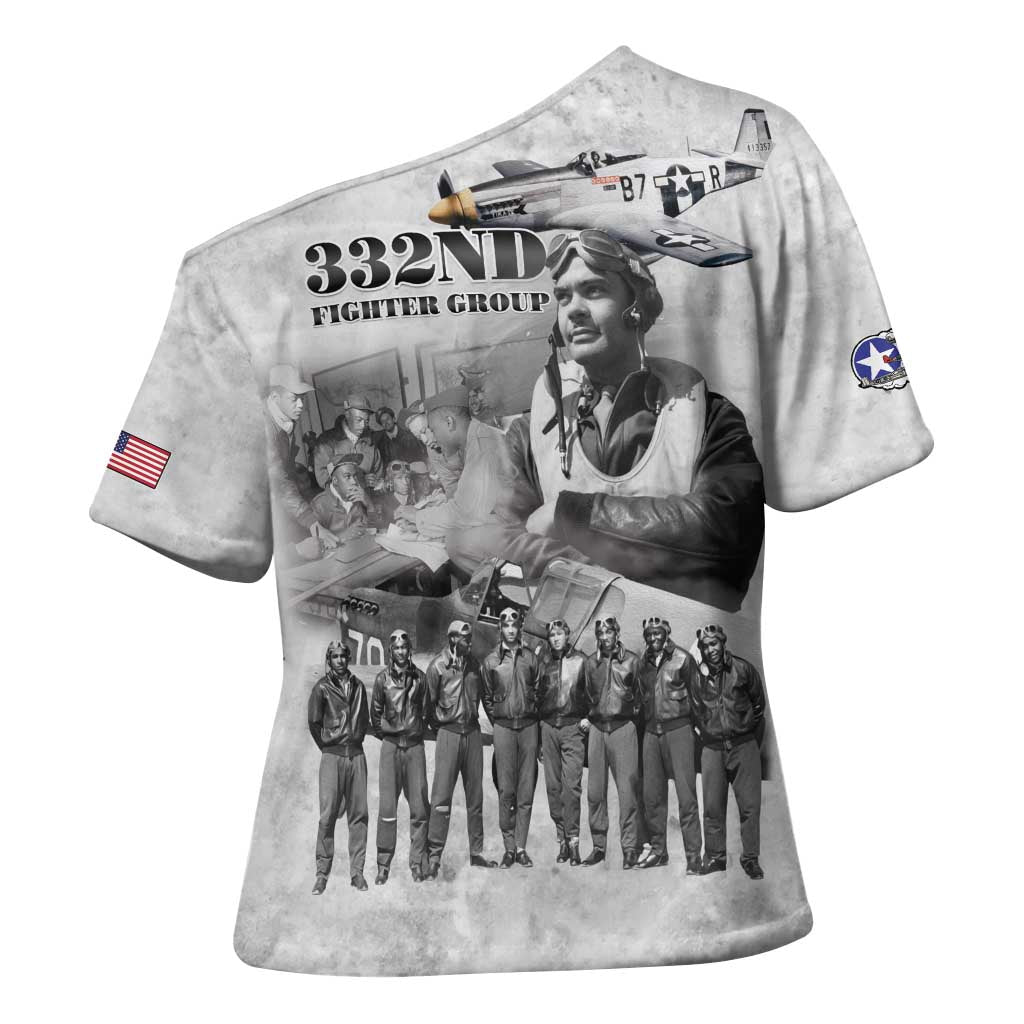 Red Tails Aviators Cross Shoulder Shirt WWII Heroes Tribute Retro Style - Wonder Print Shop