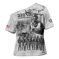Red Tails Aviators Cross Shoulder Shirt WWII Heroes Tribute Retro Style - Wonder Print Shop