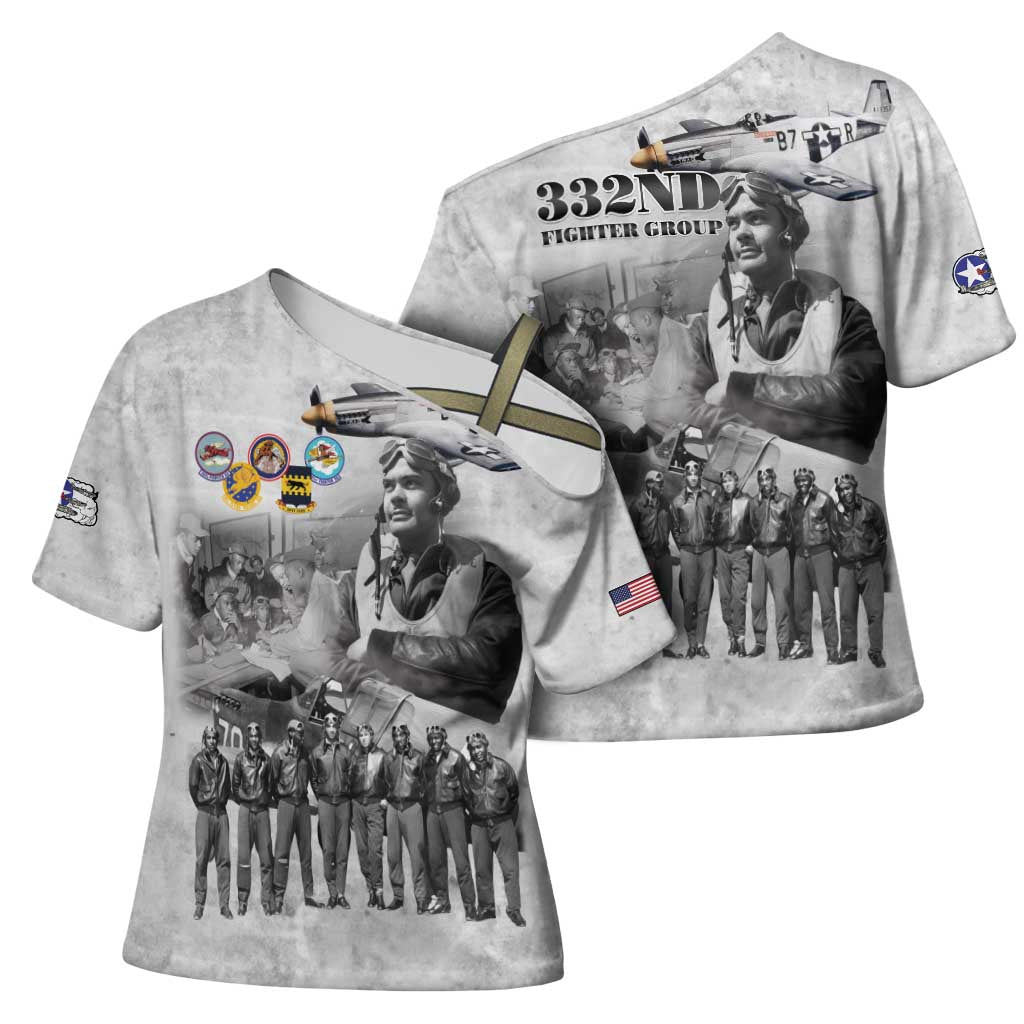 Red Tails Aviators Cross Shoulder Shirt WWII Heroes Tribute Retro Style - Wonder Print Shop