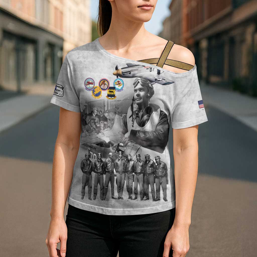 Red Tails Aviators Cross Shoulder Shirt WWII Heroes Tribute Retro Style - Wonder Print Shop
