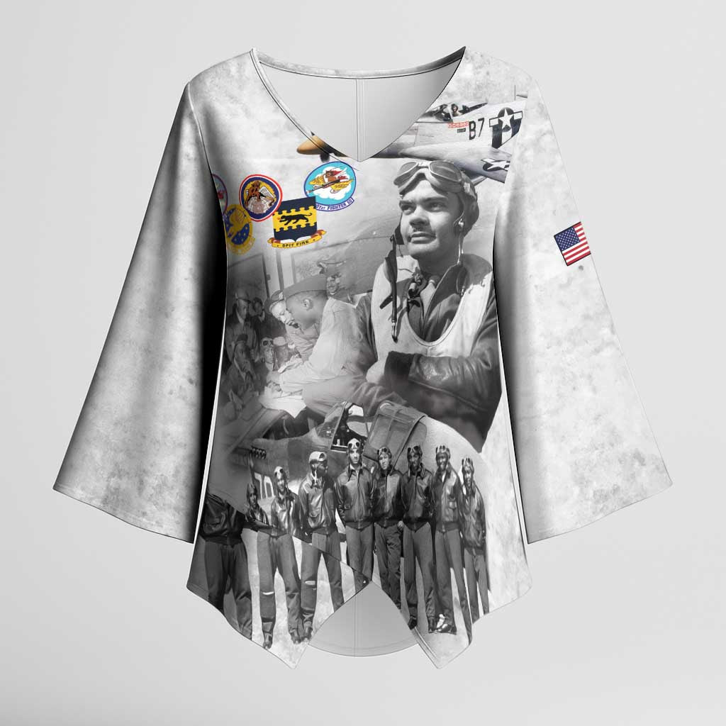 Red Tails Aviators Kimono Sleeve Blouse WWII Heroes Tribute Retro Style - Wonder Print Shop