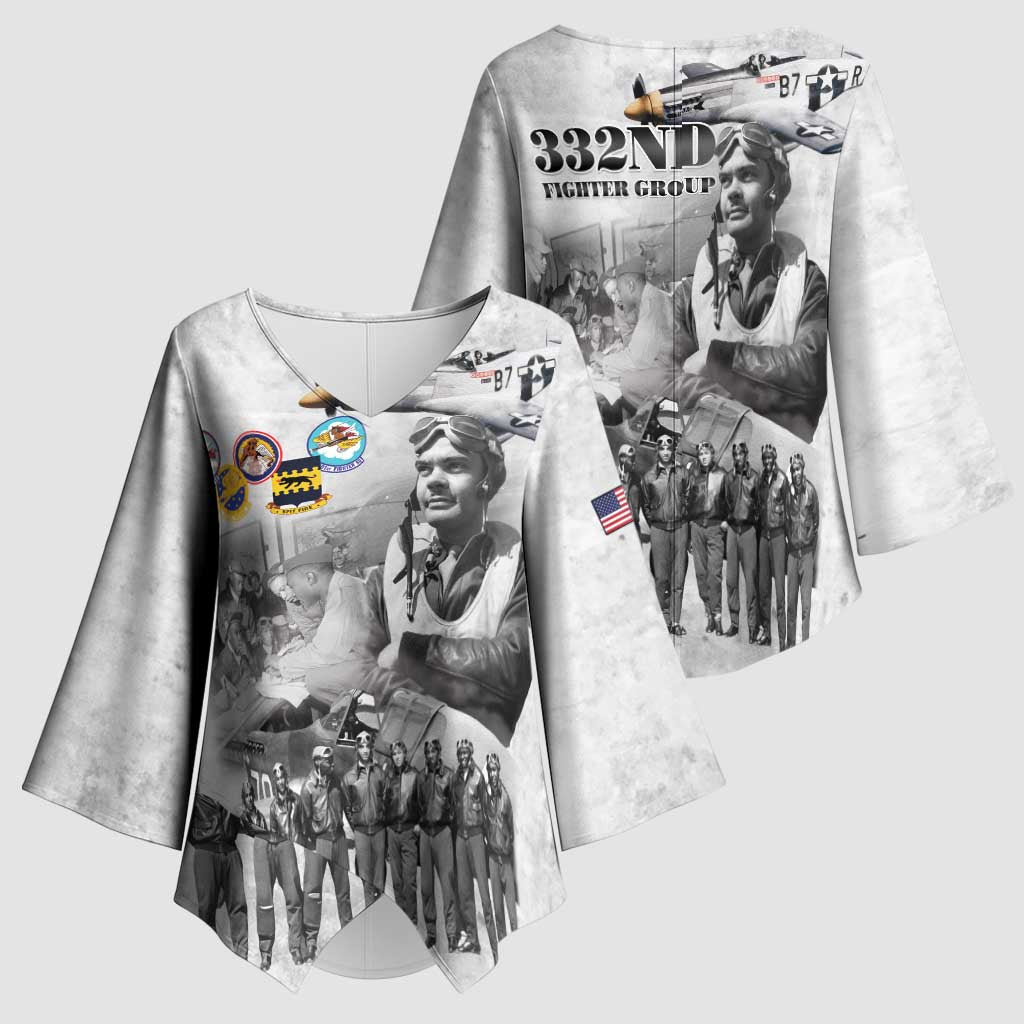 Red Tails Aviators Kimono Sleeve Blouse WWII Heroes Tribute Retro Style - Wonder Print Shop