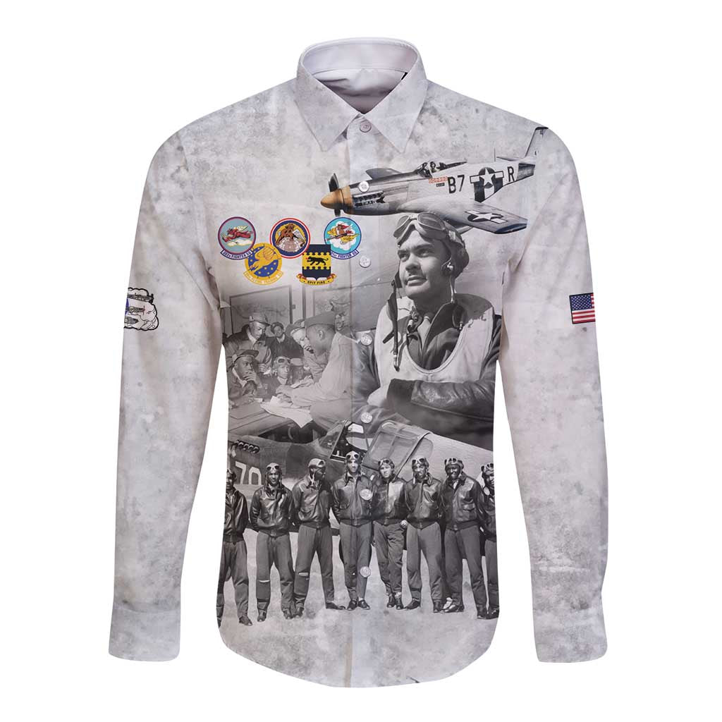 Red Tails Aviators Long Sleeve Button Shirt WWII Heroes Tribute Retro Style - Wonder Print Shop
