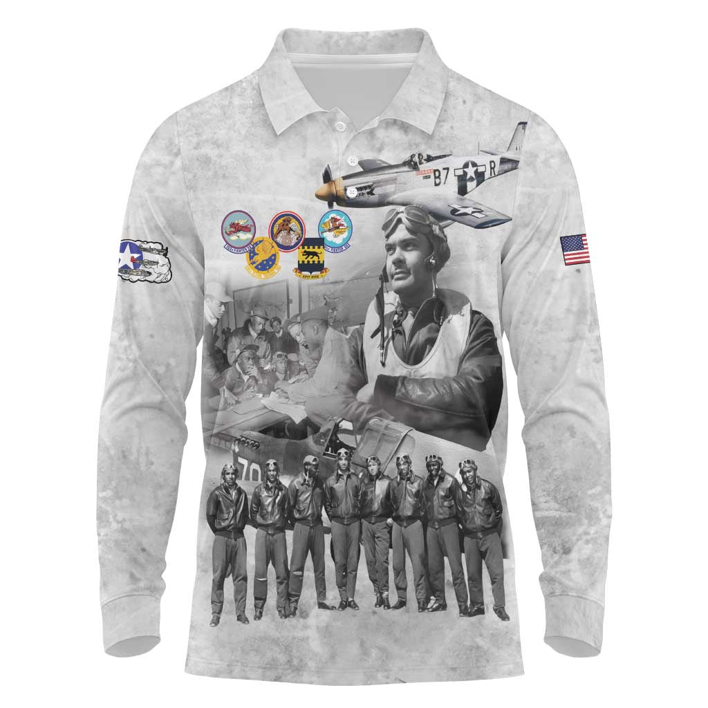 Red Tails Aviators Long Sleeve Polo Shirt WWII Heroes Tribute Retro Style - Wonder Print Shop