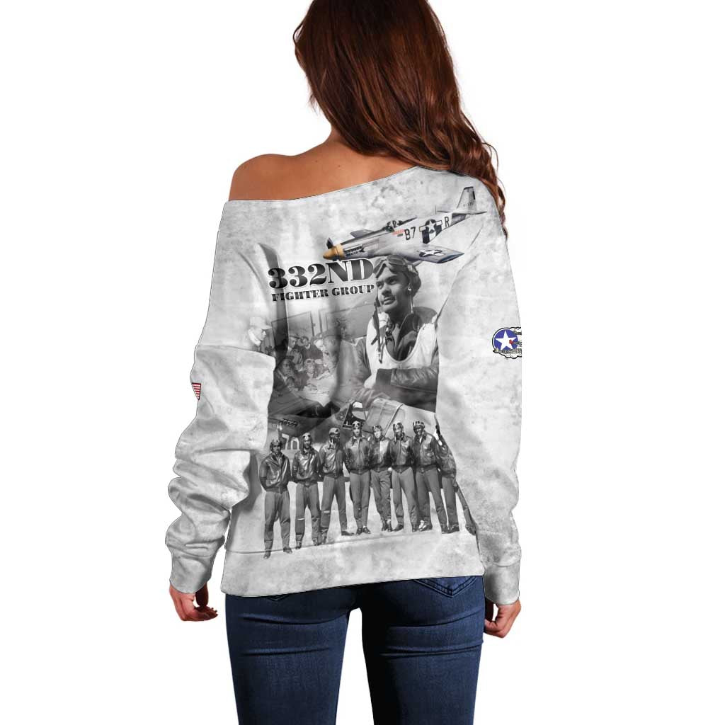 Red Tails Aviators Off Shoulder Sweater WWII Heroes Tribute Retro Style - Wonder Print Shop