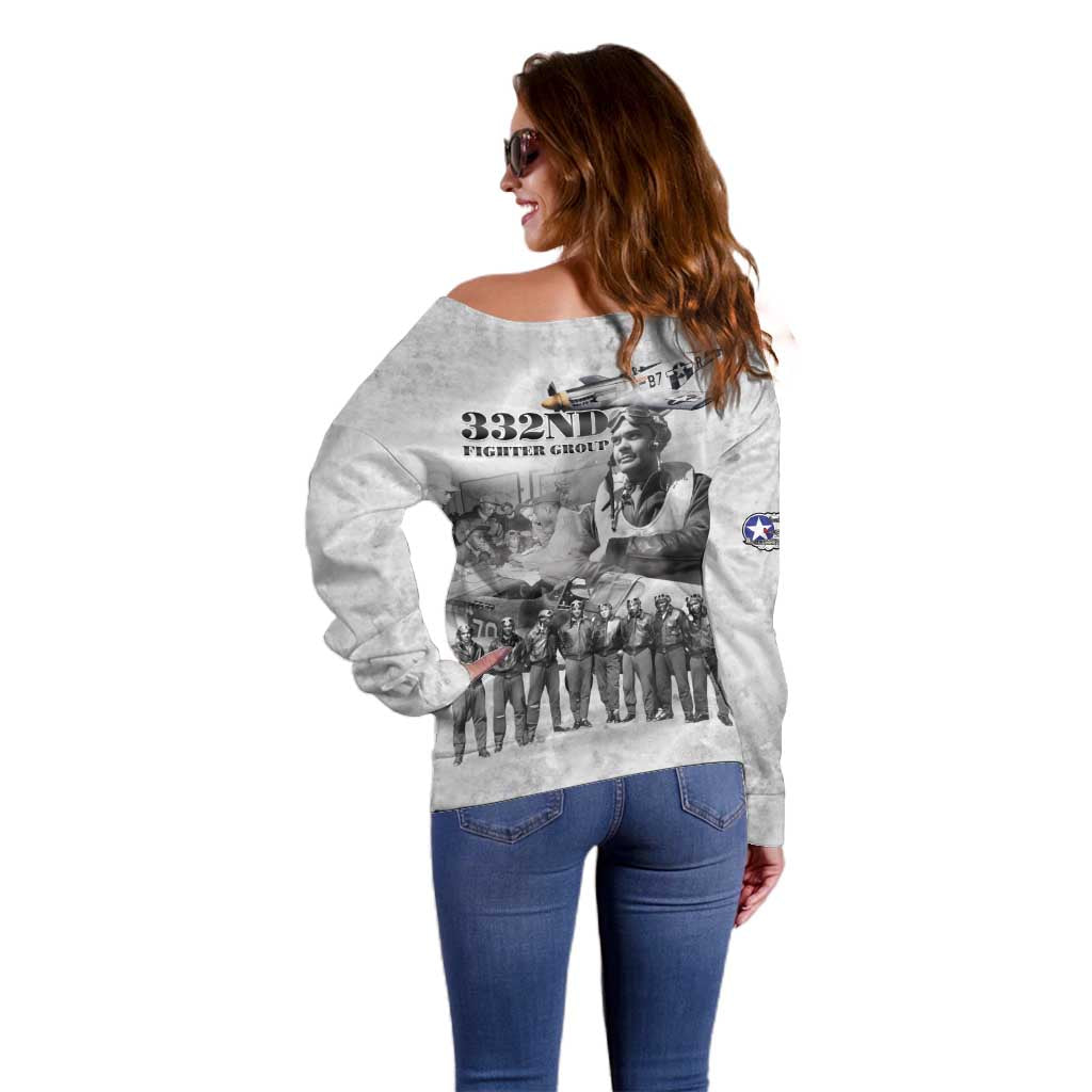 Red Tails Aviators Off Shoulder Sweater WWII Heroes Tribute Retro Style - Wonder Print Shop