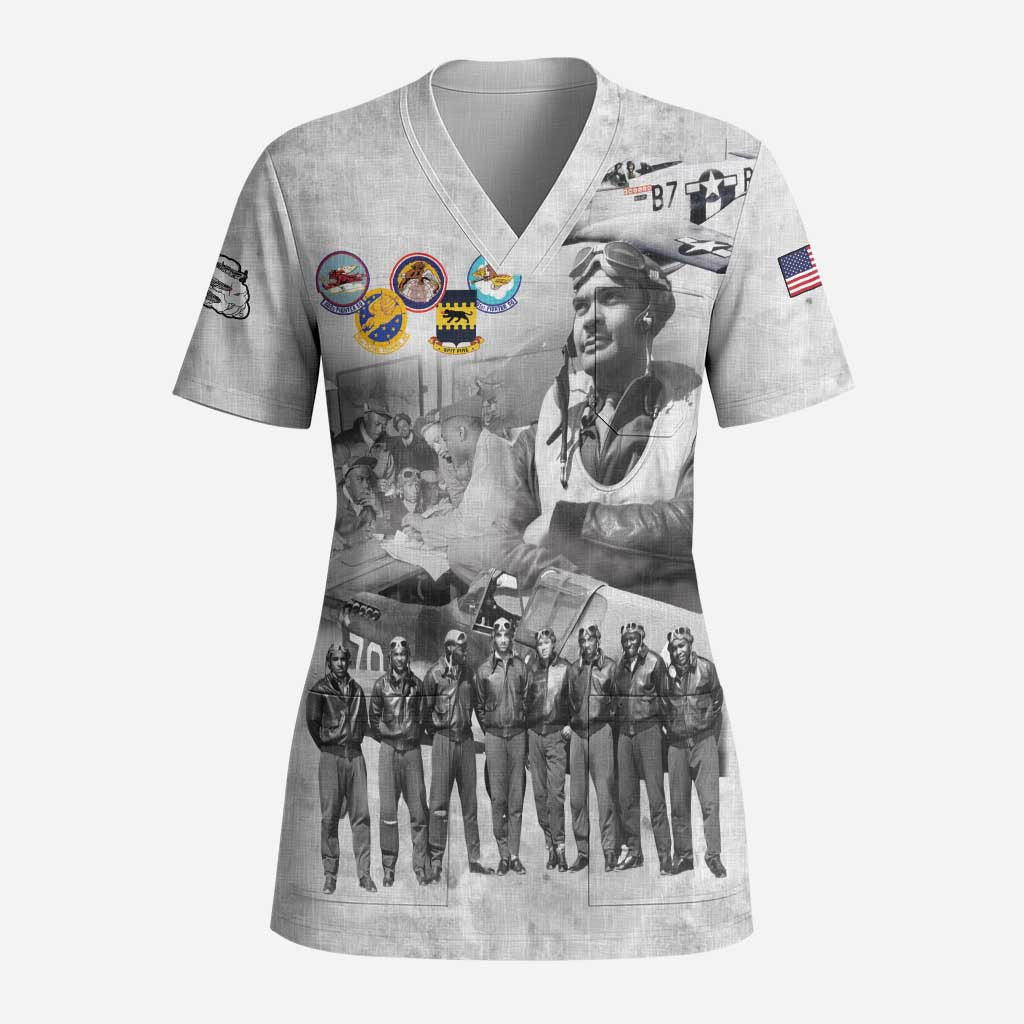 Red Tails Aviators Scrub Top WWII Heroes Tribute Retro Style - Wonder Print Shop
