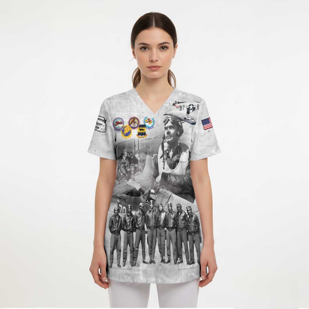 Red Tails Aviators Scrub Top WWII Heroes Tribute Retro Style - Wonder Print Shop