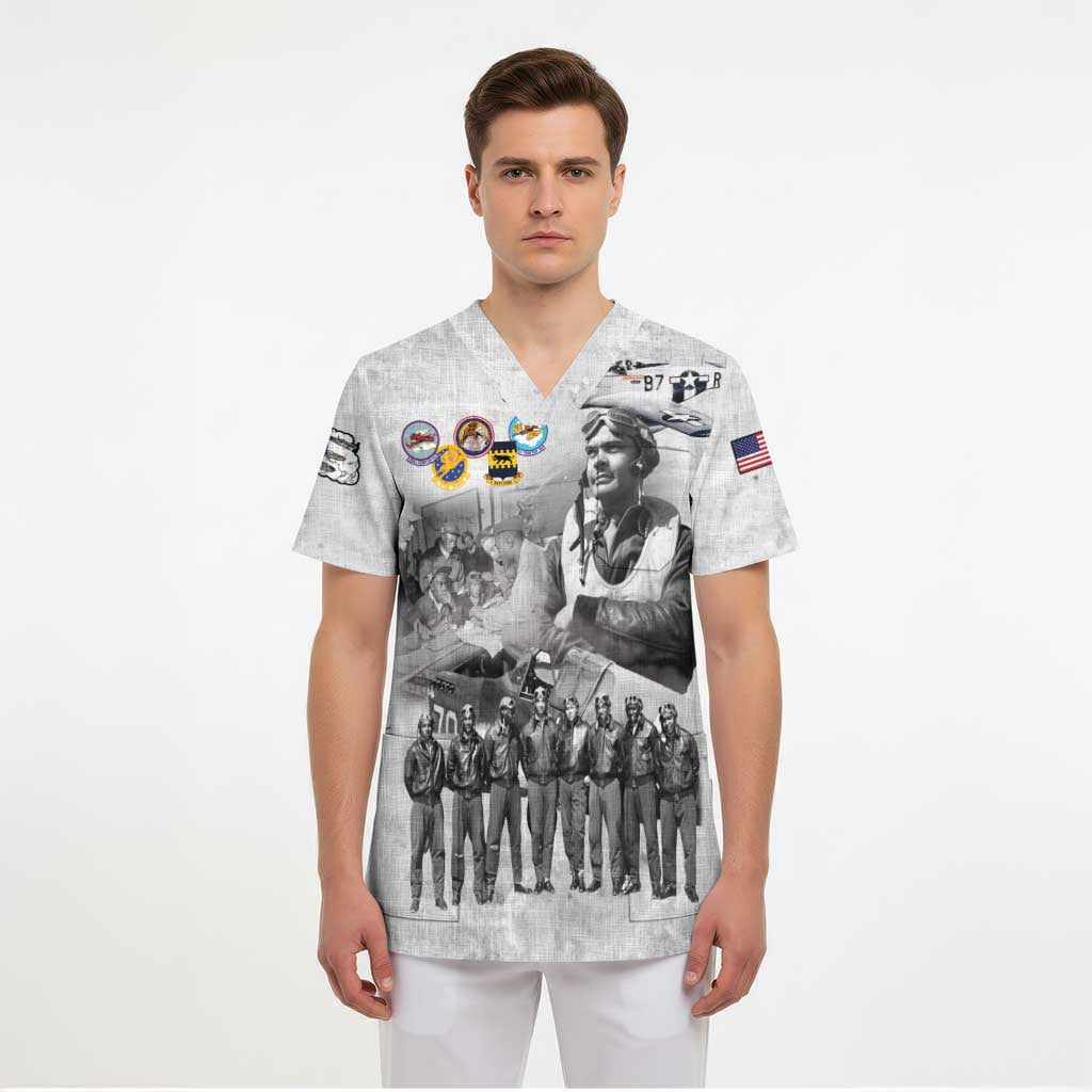 Red Tails Aviators Scrub Top WWII Heroes Tribute Retro Style - Wonder Print Shop