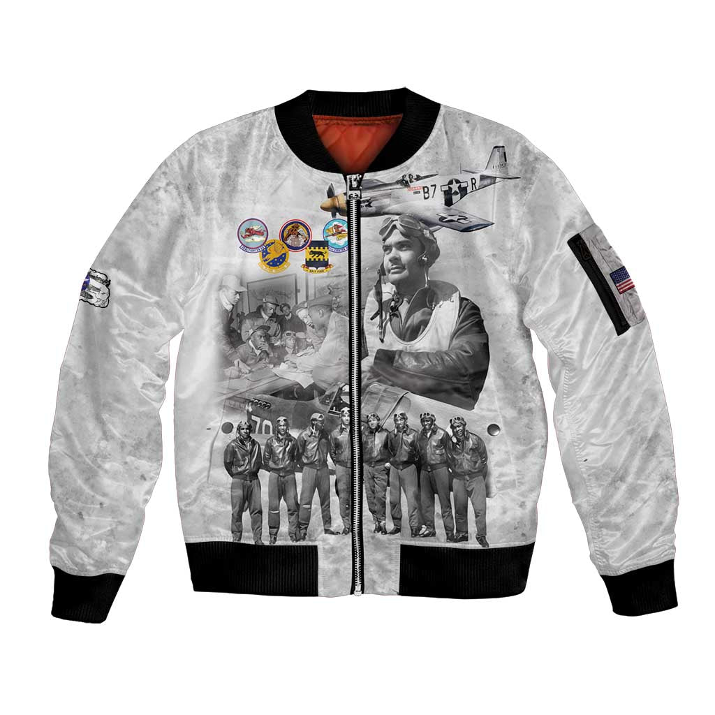 Red Tails Aviators Sleeve Zip Bomber Jacket WWII Heroes Tribute Retro Style - Wonder Print Shop