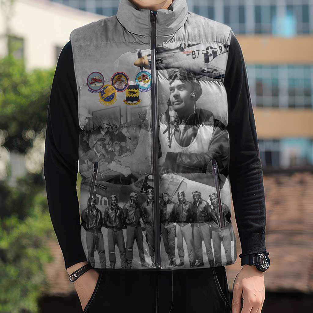 Red Tails Aviators Sleeveless Puffer Jacket WWII Heroes Tribute Retro Style - Wonder Print Shop