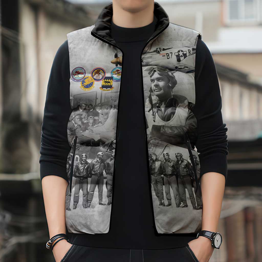 Red Tails Aviators Sleeveless Puffer Jacket WWII Heroes Tribute Retro Style - Wonder Print Shop