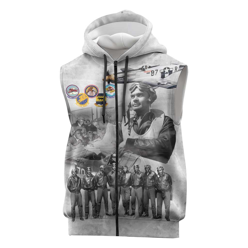 Red Tails Aviators Sleeveless Zip Hoodie WWII Heroes Tribute Retro Style - Wonder Print Shop