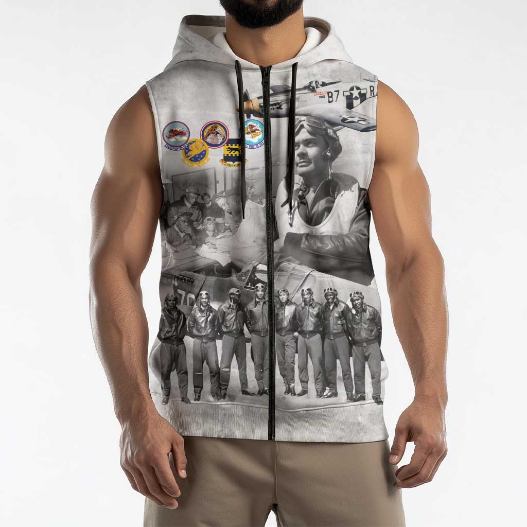 Red Tails Aviators Sleeveless Zip Hoodie WWII Heroes Tribute Retro Style - Wonder Print Shop