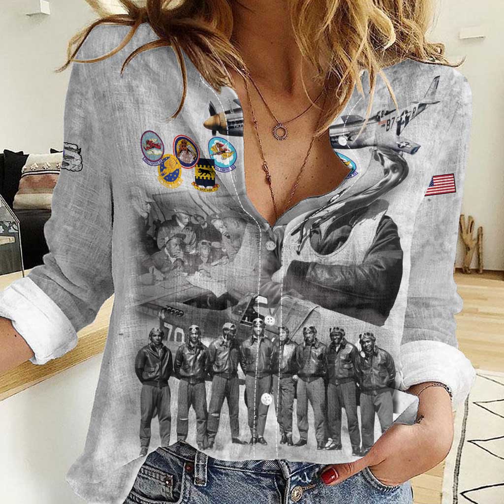 Red Tails Aviators Women Casual Shirt WWII Heroes Tribute Retro Style - Wonder Print Shop